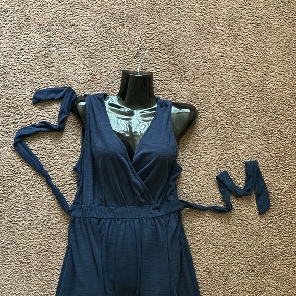 Nicole Miller Navy Ribbed Surplice Dress  Belted - Picture 5 of 6